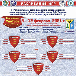 С 8 по 12 февраля в г. Нижневартовск, пройдёт II (Региональный) тур Всероссийских соревнований юных хоккеистов «Золотая шайба» им. А.В. Тарасова сезона 2020-2021 гг.,